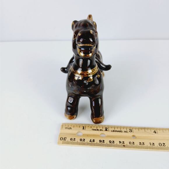 Redware VTG Brown Ceramic Donkey Figurine Gold Accents Shelf Styling MCM - Picture 8 of 9